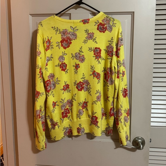 Lands End Cardigan Sweater Women Size L/P Yellow Floral Long Button Up Casual - Picture 7 of 7